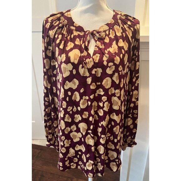 Nine West Eggplant/Gold Floral Boho Print Soft Long Sleeve Blouse XL Feminine - Picture 1 of 13